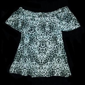 Entro Animal Print Ruffle Off the Shoulder Top